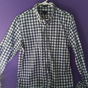 J. Crew Men's Shirt Plaid Blue White Slim Fit Size Medium 100% Cotton EC